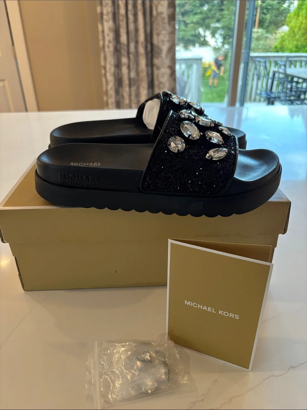 Michael Kors Black Jeweled Slide Sandals